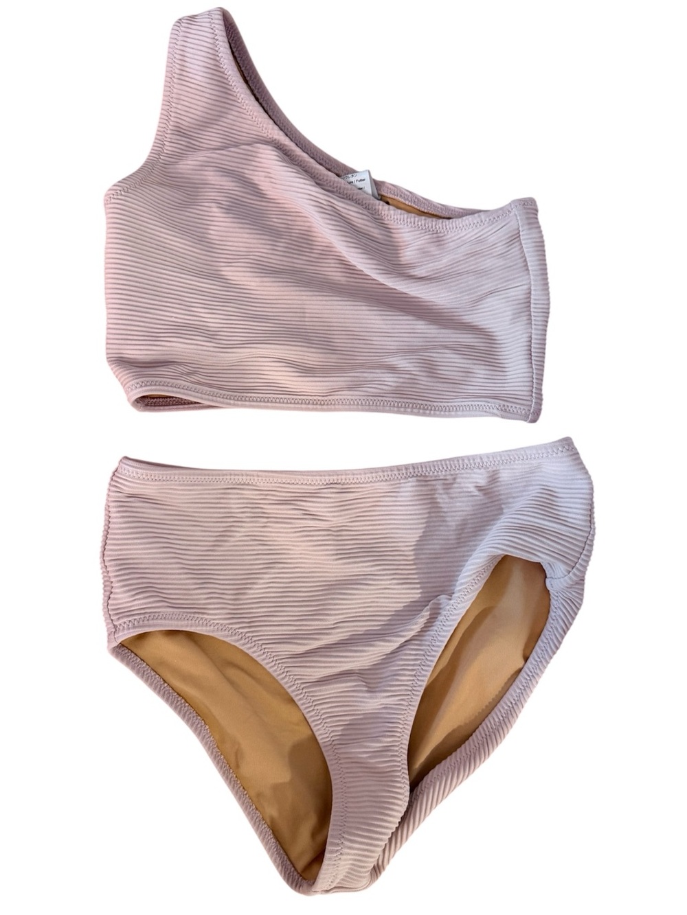 J. Crew Crewcuts Brigette Pink Ribbed One Shoulder Bikini, size 10